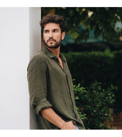 Camisa de lino verde